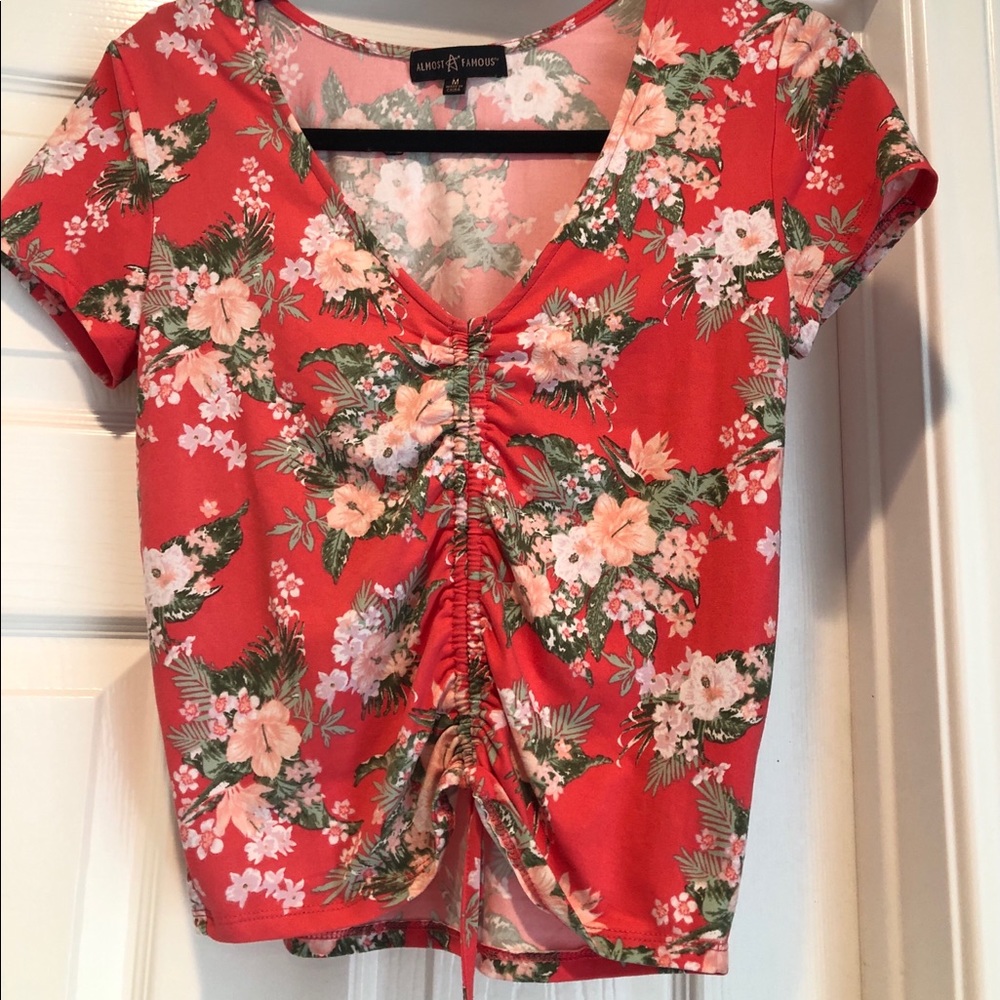 Almost Famous Pink Floral Drawstring Crop Top